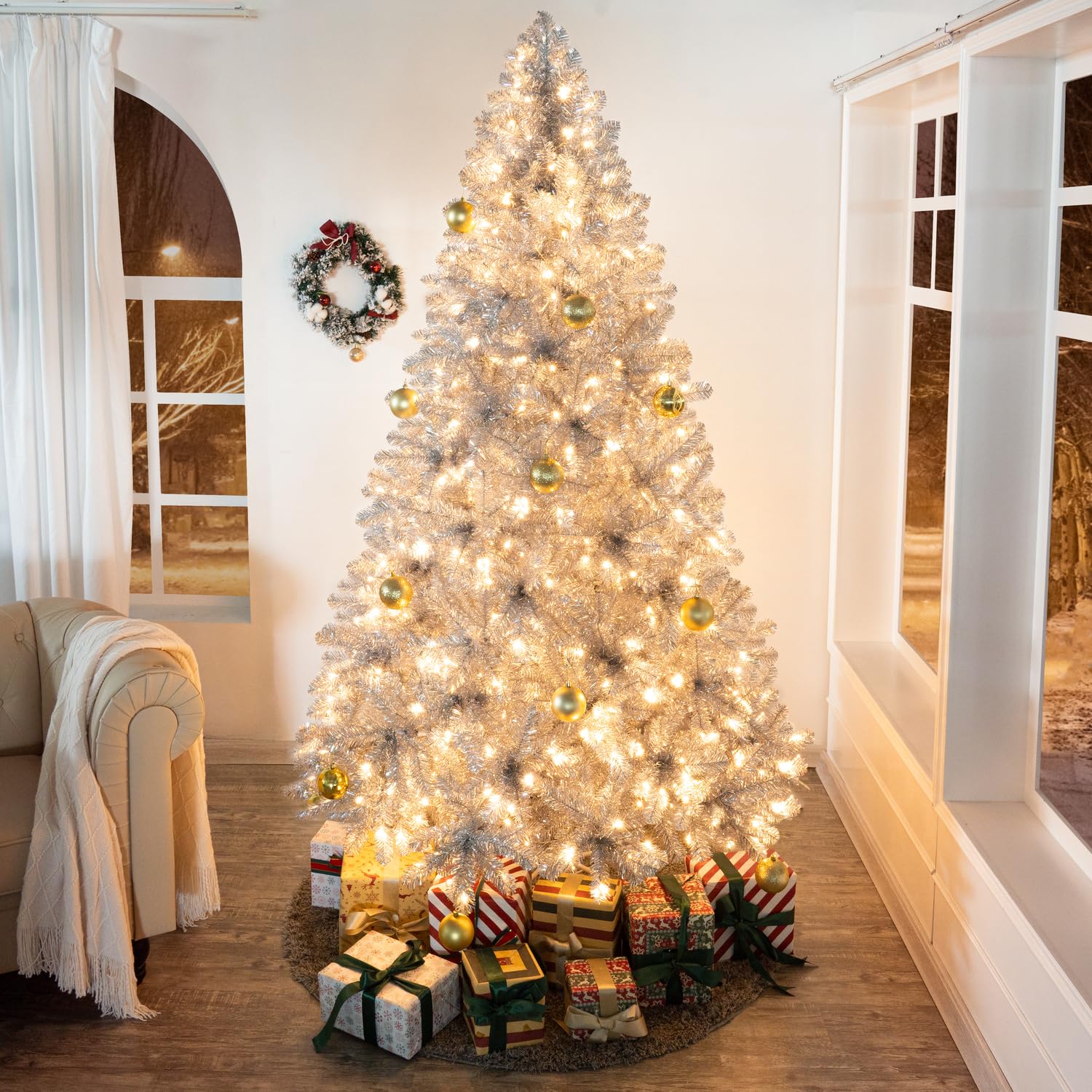 Amazon.com: Naomi Home Giselle 7.5ft Silver Prelit Christmas Tree